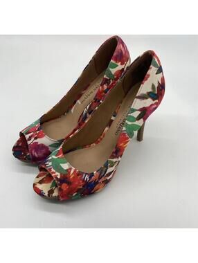 Christian Siriano For Payless Satin Peep Toe Heels 4 in Pumps Size 9.5 Floral